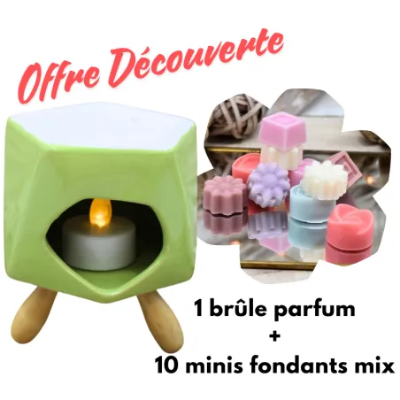 Offre Découverte brûle parfum vert design + 10 minis fondants parfums mix