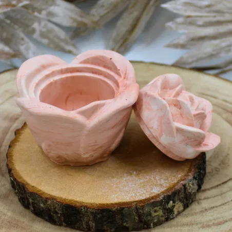 Pot en jesmonite avec couvercle, en forme de rose