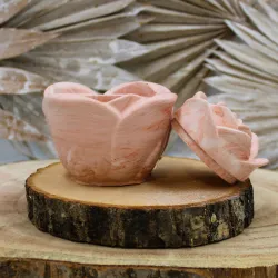Pot en jesmonite avec couvercle, en forme de rose