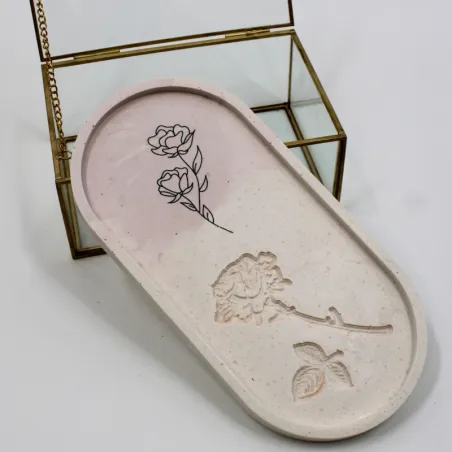 Vide poche en jesmonite marbré avec rose