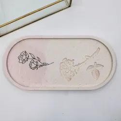 Vide poche en jesmonite marbré avec rose