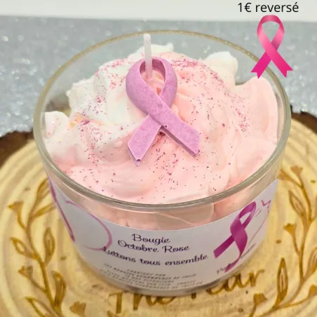 Bougie chantilly parfum violette lutte contre le cancer 1€ reversé avec ruban en jesmonite