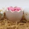 Bougie parfum fleur de coton dans coquille d'oeuf en jesmonite