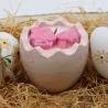 Bougie parfum fleur de coton dans coquille d'oeuf en jesmonite