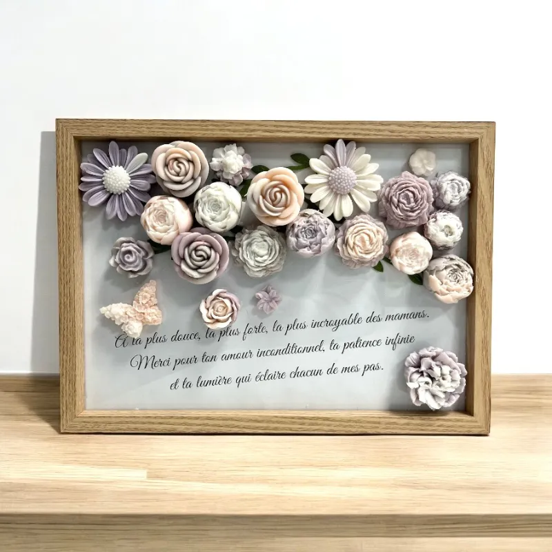 Cadre cadeau avec fondants parfumés et message personnalisé Cadre cadeau avec fondants parfumés et message personnalisé