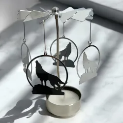 Bougeoir rotatif carrousel Loup avec bougie chauffe plat parfumée