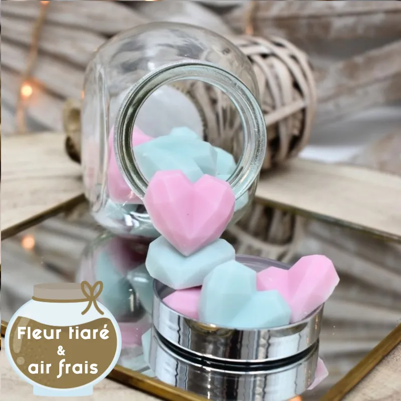 Pot de 15 minis fondants coeurs air frais et fleur de tiaré