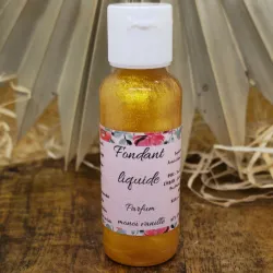 Fondant liquide, parfum monoï et paillette biodégradable.